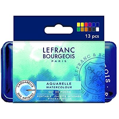 Lefranc Bourgeois Acuarela Fine Caja de metal de 12 medio godets de acuarela profesional, colores surtidos Lefranc Bourgeois Acuarela Fine Caja de metal de 12 medio godets de acuarela profesional, colores surtidos