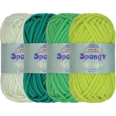 BambooMN JubileeYarn Ovillo de hilo esponjoso para platos, de nailon, 50 g/madeja, tonos de verde, 4 madejas BambooMN JubileeYarn Ovillo de hilo esponjoso para platos, de nailon, 50 g/madeja, tonos de verde, 4 madejas