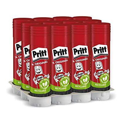 Pritt , Barra Adhesiva Sólida no Tóxica, Lavable, Roja, Pack de 12 barras x 22 g Pritt , Barra Adhesiva Sólida no Tóxica, Lavable, Roja, Pack de 12 barras x 22 g