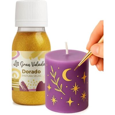 GRAN VELADA Pintura para velas dorada 60 ml Fácil de Usar Ideal para Decorar tus Velas Revestimiento Decorativo GRAN VELADA Pintura para velas dorada 60 ml Fácil de Usar Ideal para Decorar tus Velas Revestimiento Decorativo