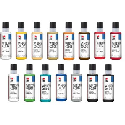 Marabu Window Colour fun & fancy, set de 15 x 80 ml, pintura al agua para ventanas, removible de superficies lisas como cristal, espejos, azulejos y láminas Marabu Window Colour fun & fancy, set de 15 x 80 ml, pintura al agua para ventanas, removible de superficies lisas como cristal, espejos, azulejos y láminas
