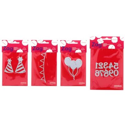 MISS KUTY Set 4 Troqueles finos ZAG Aniversario Para cortar papel, cartulina, goma EVA y hojas de aluminio para proyectos de tarjetería, scrapbooking y manualidades MISS KUTY Set 4 Troqueles finos ZAG Aniversario Para cortar papel, cartulina, goma EVA y hojas de aluminio para proyectos de tarjetería, scrapbooking y manualidades