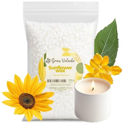 GRAN VELADA Cera de Girasol 1 kg para Hacer Velas Punto de Fusión 46-51 ºC Superficie Lisa y Brillante No Cristaliza ni Emite Olores GRAN VELADA Cera de Girasol 1 kg para Hacer Velas Punto de Fusión 46-51 ºC Superficie Lisa y Brillante No Cristaliza ni Emite Olores