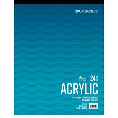 Grumbacher Almohadilla de papel acrílica de 11 x 14 pulgadas, 150 lbs. / 300 g/m², 24 hojas/almohadilla blanca, 1 cada una () Grumbacher Almohadilla de papel acrílica de 11 x 14 pulgadas, 150 lbs. / 300 g/m², 24 hojas/almohadilla blanca, 1 cada una ()