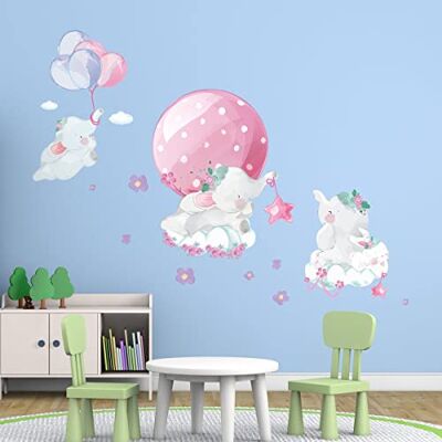 Ambiance Sticker Adhesivo decorativo para pared, diseño de elefantes y globos mágicos, 90 x 60 cm Ambiance Sticker Adhesivo decorativo para pared, diseño de elefantes y globos mágicos, 90 x 60 cm