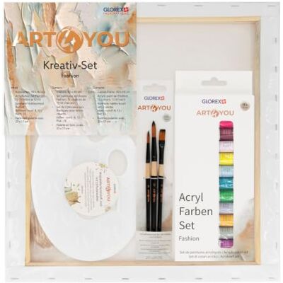 GLOREX Kit de pintura acrílica con lienzo, 40x40 cm y accesorios GLOREX Kit de pintura acrílica con lienzo, 40x40 cm y accesorios