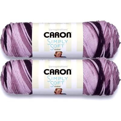Caron Simply Soft Ombre Yarn Hilo morado uva, 5 onzas, 235 yardas, acrílico, peso peinado Caron Simply Soft Ombre Yarn Hilo morado uva, 5 onzas, 235 yardas, acrílico, peso peinado