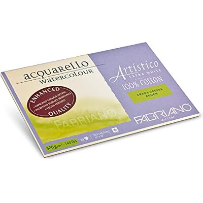 Honsell FABRIANO Artistico Bloc de 20 hojas de acuarela blanca, grano fino, 300gr, 31x41cm, 4 esquinas encoladas Honsell FABRIANO Artistico Bloc de 20 hojas de acuarela blanca, grano fino, 300gr, 31x41cm, 4 esquinas encoladas