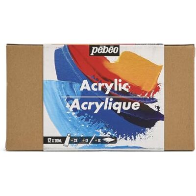 PEBEO Pébéo Studio Acrylics Set 12 Tubos 20 Ml Colores Surtidos + Accesorios Kit de Pintura Acrílica para Artista y Principiante Pinceles + Espátula + Lienzo Colores Luminosos PEBEO Pébéo Studio Acrylics Set 12 Tubos 20 Ml Colores Surtidos + Accesorios Kit de Pintura Acrílica para Artista y Principiante Pinceles + Espátula + Lienzo Colores Luminosos