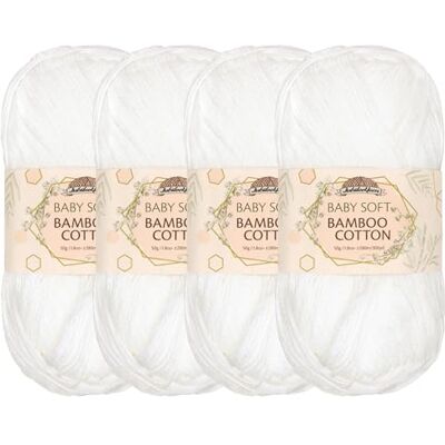 BambooMN JubileeYarn Baby Hilo de algodón de bambú suave, 50 g por madeja, 4 madejas, color blanco BambooMN JubileeYarn Baby Hilo de algodón de bambú suave, 50 g por madeja, 4 madejas, color blanco