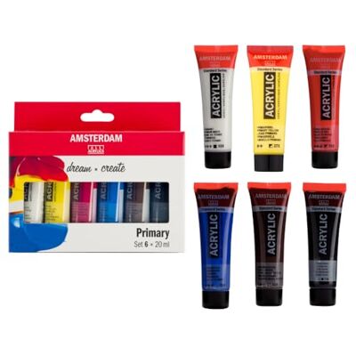 Amsterdam Standard Series Pintura Acrílica Set de Mezcla Teoría del Color (6 x 20 ml) Colores Primarios + Negro, Blanco y Ámbar Amsterdam Standard Series Pintura Acrílica Set de Mezcla Teoría del Color (6 x 20 ml) Colores Primarios + Negro, Blanco y Ámbar