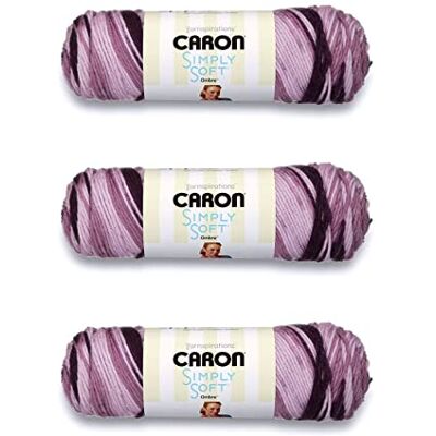 Caron Simply Soft Ovillo de lana color morado uva degradado, paquete de 3 unidades de 141 gramos/5 onzas, acrílico, 4 medianos (peinado), 235 yardas, tejido/ganchillo Caron Simply Soft Ovillo de lana color morado uva degradado, paquete de 3 unidades de 141 gramos/5 onzas, acrílico, 4 medianos (peinado), 235 yardas, tejido/ganchillo