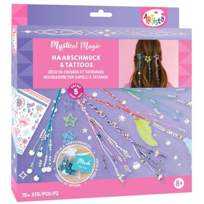ARTISTA Juego de manualidades para el cabello y pegatinas de tatuaje, juego de manualidades para niños a partir de 8 años ARTISTA Juego de manualidades para el cabello y pegatinas de tatuaje, juego de manualidades para niños a partir de 8 años