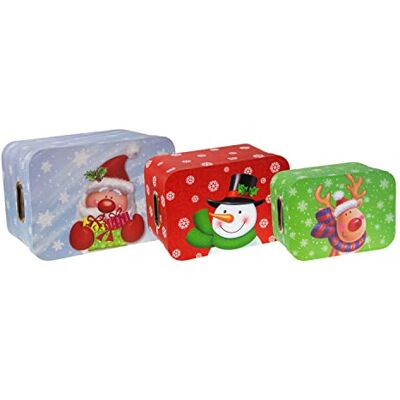 Idena Juego de cajas de regalo de Navidad, 3 piezas, motivos muñeco de nieve, reno y Papá Noel, Navidad, embalaje de regalo Idena Juego de cajas de regalo de Navidad, 3 piezas, motivos muñeco de nieve, reno y Papá Noel, Navidad, embalaje de regalo
