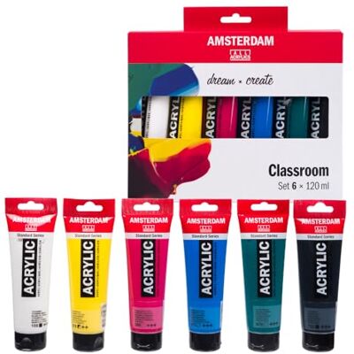 Amsterdam Standard Series Pintura Acrílica Set de Teoría del Color (6 x 120 ml) Colores Primarios + Verde, Negro y Blanco Amsterdam Standard Series Pintura Acrílica Set de Teoría del Color (6 x 120 ml) Colores Primarios + Verde, Negro y Blanco
