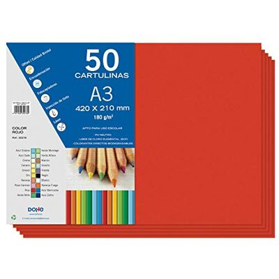 DOHE Cartulinas A3 Color Rojo para Manualidades e Impresión (50 uds.) 21x29,7 cm 180 g/m² Material de oficina DOHE Cartulinas A3 Color Rojo para Manualidades e Impresión (50 uds.) 21x29,7 cm 180 g/m² Material de oficina