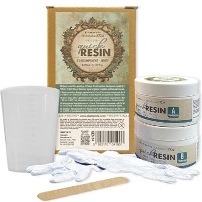 Stamperia Resin for Crafts and Gifting, 1:1 Bicomponent, Dries Quickly in 1-2 Hours, Component A and B, Kit Includes Dispenser, Gloves, and Spatula (2 x 150ml) (Favourites Refresh) (White) Stamperia Resin for Crafts and Gifting, 1:1 Bicomponent, Dries Quickly in 1-2 Hours, Component A and B, Kit Includes Dispenser, Gloves, and Spatula (2 x 150ml) (Favourites Refresh) (White)