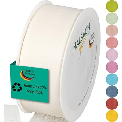 Halbach Seidenbänder Cinta de regalo de 40 mm de ancho y 25 m de largo, fabricada en Alemania, en una variedad de colores y anchos, perfecta para embalaje y decoración, color crema Halbach Seidenbänder Cinta de regalo de 40 mm de ancho y 25 m de largo, fabricada en Alemania, en una variedad de colores y anchos, perfecta para embalaje y decoración, color crema