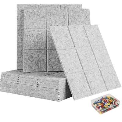 Relaxdays Pizarra de Fieltro, 12 Unidades, Cuadrados autoadhesivos, HBT: 30 x 30 x 0,9 cm, 100 chinchetas Incl., Gris Relaxdays Pizarra de Fieltro, 12 Unidades, Cuadrados autoadhesivos, HBT: 30 x 30 x 0,9 cm, 100 chinchetas Incl., Gris
