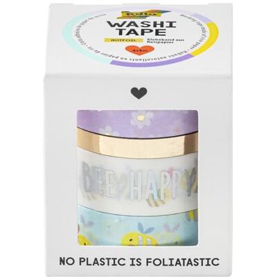 Folia Washi tape, cinta adhesiva de papel de arroz, hotfoil en dorado e iridiscente, set de 4 ideal para embellecer y decorar Folia Washi tape, cinta adhesiva de papel de arroz, hotfoil en dorado e iridiscente, set de 4 ideal para embellecer y decorar