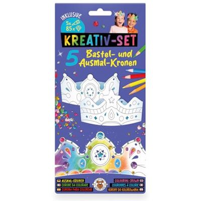 TRENDHAUS – Juego Creativo para Manualidades y Colorear Coronas, 5 Coronas de Papel Blanco, Incluye 85 Pegatinas de Diamante y 5 lápices de Colores TRENDHAUS – Juego Creativo para Manualidades y Colorear Coronas, 5 Coronas de Papel Blanco, Incluye 85 Pegatinas de Diamante y 5 lápices de Colores
