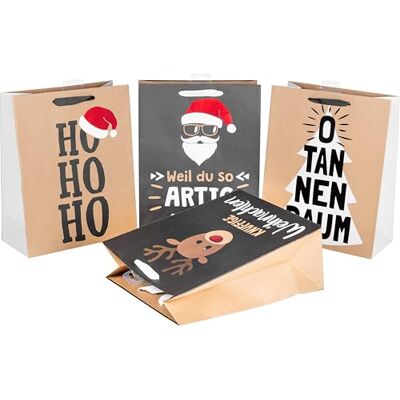 Heku 24 bolsas de regalo de Navidad XL, 33 x 26 x 13 cm, 4 diseños navideños, incluye tarjetas plegables, papel de alta calidad con papel caliente y relieve, ideal para grandes regalos de Navidad Heku 24 bolsas de regalo de Navidad XL, 33 x 26 x 13 cm, 4 diseños navideños, incluye tarjetas plegables, papel de alta calidad con papel caliente y relieve, ideal para grandes regalos de Navidad
