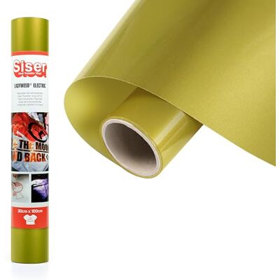 SISER ® Electric Oro, 30 cm x 1 m, vinilo termotransferible termoadhesivo cambiante para la personalización de tejidos, ropa y accesorios, aficiones creativas, fácil de cortar SISER ® Electric Oro, 30 cm x 1 m, vinilo termotransferible termoadhesivo cambiante para la personalización de tejidos, ropa y accesorios, aficiones creativas, fácil de cortar