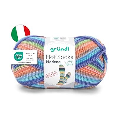 Gründl Ovillo de lana Hot Socks Madena de 4 capas, para 1 par de calcetines, hilo para calcetines, suave y delicado con la piel, 75% lana virgen, 25% poliamida, 1 ovillo de 100 g/420 m, grosor de Gründl Ovillo de lana Hot Socks Madena de 4 capas, para 1 par de calcetines, hilo para calcetines, suave y delicado con la piel, 75% lana virgen, 25% poliamida, 1 ovillo de 100 g/420 m, grosor de