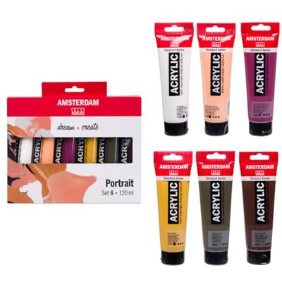Amsterdam Standard Series Pintura Acrílica Set Retrato (6 x 120 ml) Colores Mezclables para Distintos Tonos de Piel Amsterdam Standard Series Pintura Acrílica Set Retrato (6 x 120 ml) Colores Mezclables para Distintos Tonos de Piel