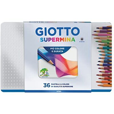 Giotto Supermina Estuche metálico 36 lápices de Colores, con Mina Extra Grande de 3.8 mm diámetro Giotto Supermina Estuche metálico 36 lápices de Colores, con Mina Extra Grande de 3.8 mm diámetro