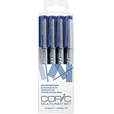 COPIC Multiliner Set, Cobalto, 4 Fineliner en varios grosores de trazo, rotuladores de dibujo con punta fina y tinta pigmentada resistente al agua COPIC Multiliner Set, Cobalto, 4 Fineliner en varios grosores de trazo, rotuladores de dibujo con punta fina y tinta pigmentada resistente al agua