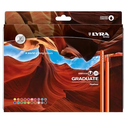 LYRA Graduate Fineliner, caja metálica, 20 unidades Bellas Artes, punta sintética fina de 0,5 mm LYRA Graduate Fineliner, caja metálica, 20 unidades Bellas Artes, punta sintética fina de 0,5 mm