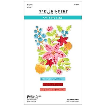 Spellbinders Troqueles grabados de flores y sentimientos navideños de la colección clásica de Navidad Spellbinders Troqueles grabados de flores y sentimientos navideños de la colección clásica de Navidad