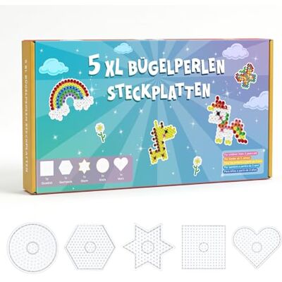VynyQoo 5 Piezas XL Tableros para Cuentas para Planchar – Corazón, Estrella, Círculo, Cuadrado y Hexágono, 50 Plantillas Descargables, Tableros 10 mm para Niños 3+ VynyQoo 5 Piezas XL Tableros para Cuentas para Planchar – Corazón, Estrella, Círculo, Cuadrado y Hexágono, 50 Plantillas Descargables, Tableros 10 mm para Niños 3+