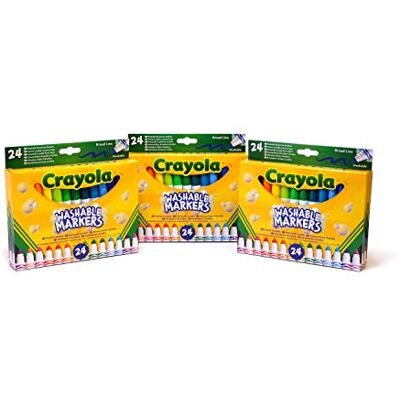 CRAYOLA 3 Paquetes de 24 rotuladores Maxi Punta, Tinta Lavable, para Escuela y Tiempo Libre, Multicolor, CRAYOLA 3 Paquetes de 24 rotuladores Maxi Punta, Tinta Lavable, para Escuela y Tiempo Libre, Multicolor,