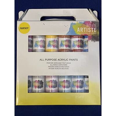 DOCRAFTS ARTISTE Artiste Juego de 12 pinturas acrílicas de 59 ml, colores de fantasía, secado rápido, pintura profesional para arte y manualidades, pinturas a base de agua para cubrir superficies con facilidad, DOCRAFTS ARTISTE Artiste Juego de 12 pinturas acrílicas de 59 ml, colores de fantasía, secado rápido, pintura profesional para arte y manualidades, pinturas a base de agua para cubrir superficies con facilidad,