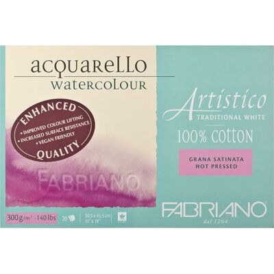 Honsell FABRIANO Artistico Bloc de 20 hojas de acuarela blanca, grano satinada, 300gr, 31x41cm, 4 esquinas encoladas Honsell FABRIANO Artistico Bloc de 20 hojas de acuarela blanca, grano satinada, 300gr, 31x41cm, 4 esquinas encoladas