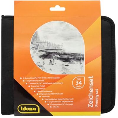 Idena Set de dibujo, 34 piezas en práctica bolsa de almacenamiento, set de accesorios de dibujo ideal para principiantes y artistas experimentados Idena Set de dibujo, 34 piezas en práctica bolsa de almacenamiento, set de accesorios de dibujo ideal para principiantes y artistas experimentados