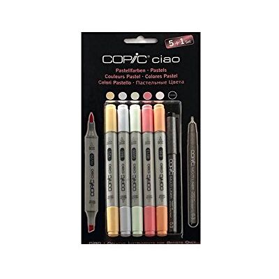 COPIC Ciao 5+1 Set «Pastels», 5 Rotuladores dobles con punta mediana y punta pincel, incl. Multiliner Negro 0,3 mm COPIC Ciao 5+1 Set «Pastels», 5 Rotuladores dobles con punta mediana y punta pincel, incl. Multiliner Negro 0,3 mm
