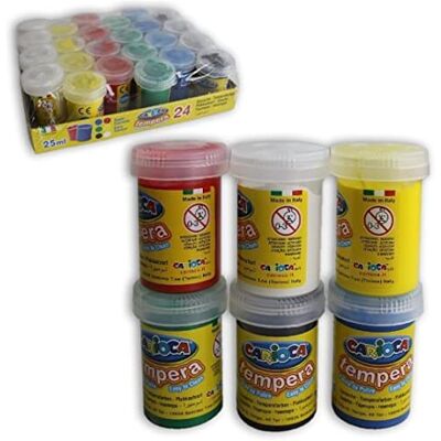 CARIOCA Vasitos de témpera de 25 ml Colores lavable de la piel Colores Surtido y Alto poder Cubriente 24 piezas CARIOCA Vasitos de témpera de 25 ml Colores lavable de la piel Colores Surtido y Alto poder Cubriente 24 piezas