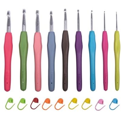 Rayher Set Agujas Ganchillo Mango Goma, 2-10mm, Rayher Set Agujas Ganchillo Mango Goma, 2-10mm,