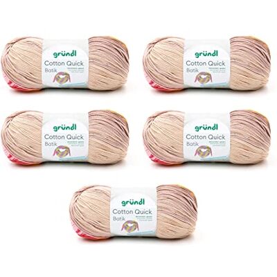 Gründl Cotton Quick Batik 5 x 100 g, Beige-marrón-rosa-naranja Hilo de tejer / hilo de ganchillo 100% algodón, certificado OEKO-TEX, 100 g / 260 m, aguja: 3 4, 5 x 100 g Gründl Cotton Quick Batik 5 x 100 g, Beige-marrón-rosa-naranja Hilo de tejer / hilo de ganchillo 100% algodón, certificado OEKO-TEX, 100 g / 260 m, aguja: 3 4, 5 x 100 g