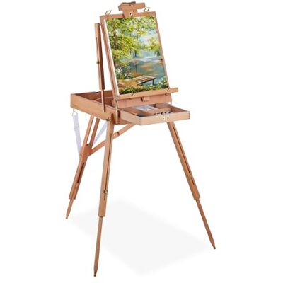 Relaxdays Caballete Portátil de Madera, para Adultos, Altura e Inclinación Regulables, Tablero XL con Cajón, Natural Relaxdays Caballete Portátil de Madera, para Adultos, Altura e Inclinación Regulables, Tablero XL con Cajón, Natural