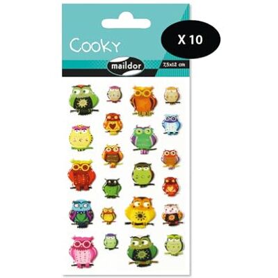 Maildor Bolsa de gomas 3D Cooky 1 tabla de 7,5 x 12 cm, búhos (22 pegatinas) Paquete de 10 Maildor Bolsa de gomas 3D Cooky 1 tabla de 7,5 x 12 cm, búhos (22 pegatinas) Paquete de 10