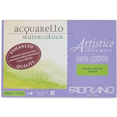 Honsell Fabriano Artistico Acquarello 19323045 Pintura de acuarela (extra blanco, grano grueso, 30,5 x 45,5 cm, 20 hojas de 300 g/m², papel de acuarela de alta calidad, bloque encolado por 4 caras) Honsell Fabriano Artistico Acquarello 19323045 Pintura de acuarela (extra blanco, grano grueso, 30,5 x 45,5 cm, 20 hojas de 300 g/m², papel de acuarela de alta calidad, bloque encolado por 4 caras)