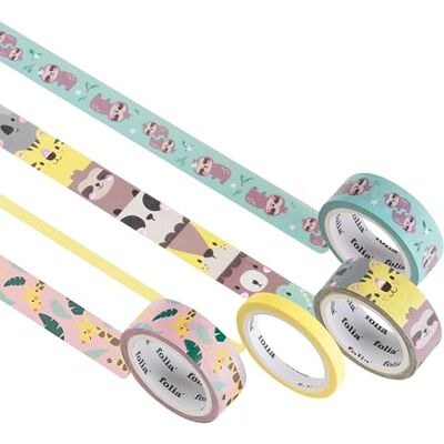Folia Washi Tape WILDLIFE, 4 x 5 m, cinta adhesiva de papel de arroz, hotfoil en 4 diseños de animales, para manualidades, decorar y embellecer Folia Washi Tape WILDLIFE, 4 x 5 m, cinta adhesiva de papel de arroz, hotfoil en 4 diseños de animales, para manualidades, decorar y embellecer