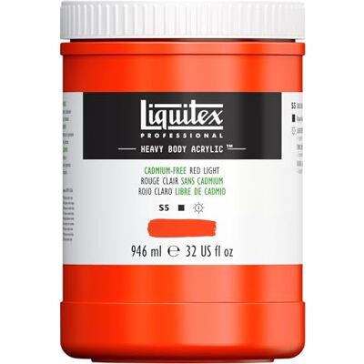 Liquitex pintura acrílica profesional Heavy Body cuerpo espeso, 946 ml, color rojo libre de cadmio claro Liquitex pintura acrílica profesional Heavy Body cuerpo espeso, 946 ml, color rojo libre de cadmio claro