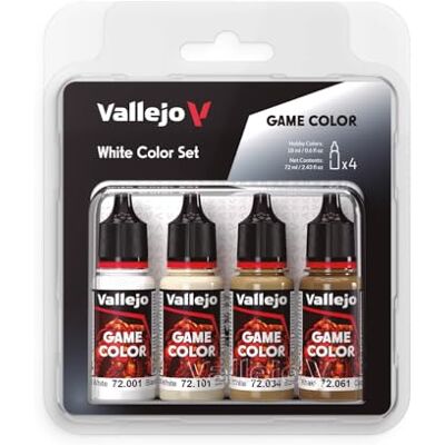 Vallejo Game Color Set de Pintura Acrílica Blanco (White Color Set). Kit de 4 Colores de Acabado Mate en Botellas de 18 ml con Cuentagotas para Figuras de Fantasía y Wargames Vallejo Game Color Set de Pintura Acrílica Blanco (White Color Set). Kit de 4 Colores de Acabado Mate en Botellas de 18 ml con Cuentagotas para Figuras de Fantasía y Wargames
