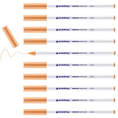 Edding 4600 rotulador textil naranja claro caja de 10 punta redonda de 1 mm rotuladores textiles permanentes para dibujar en tejidos, resistentes a lavados de hasta 60 °C rotulador para tela Edding 4600 rotulador textil naranja claro caja de 10 punta redonda de 1 mm rotuladores textiles permanentes para dibujar en tejidos, resistentes a lavados de hasta 60 °C rotulador para tela