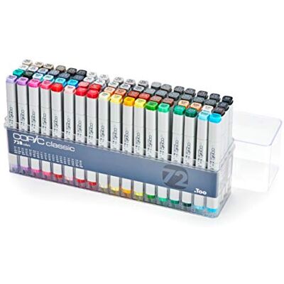 COPIC Classic Set «72 Colors B», 72 piezas en expositor acrílico, rotulador doble con punta media y fina COPIC Classic Set «72 Colors B», 72 piezas en expositor acrílico, rotulador doble con punta media y fina
